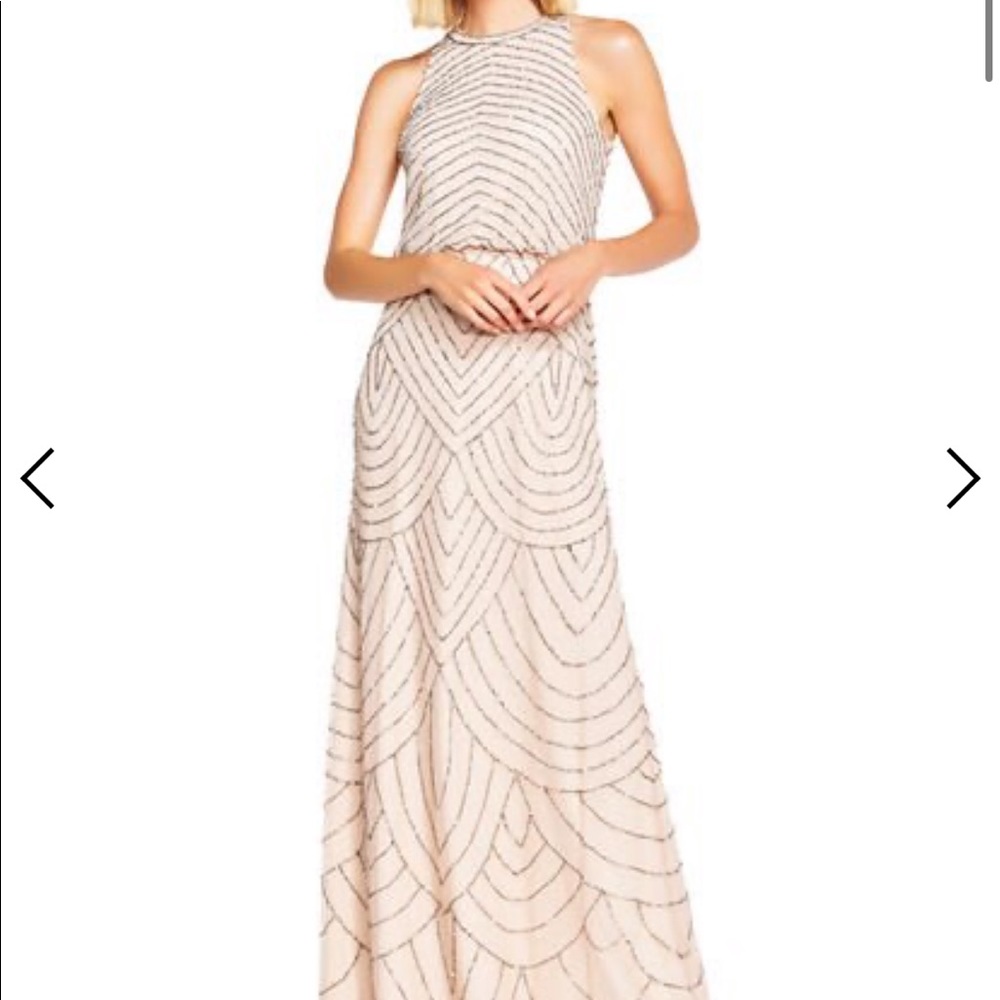 Adrianna Papell Beaded Blouson Dress Halter Neck
